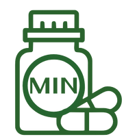 Bottle labeled "Minerals" with two capsules beside it, representing Minerals.