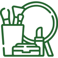 Makeup, Lipstick, Makeup brush and Mirror.