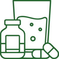 Supplements bottle, capsules, and a glass of liquid, symbolizing Supplements